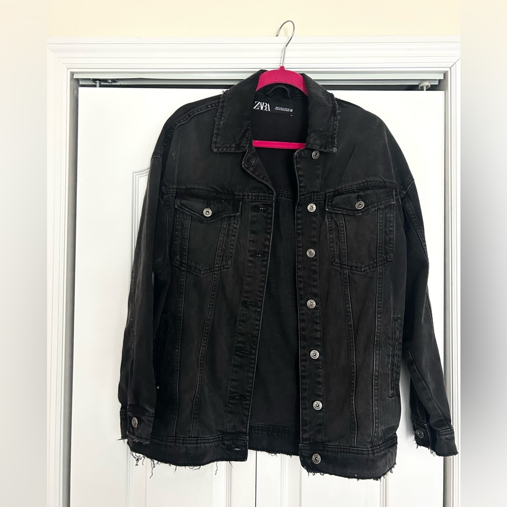 Zara Charcoal and Pink Denim Jacket